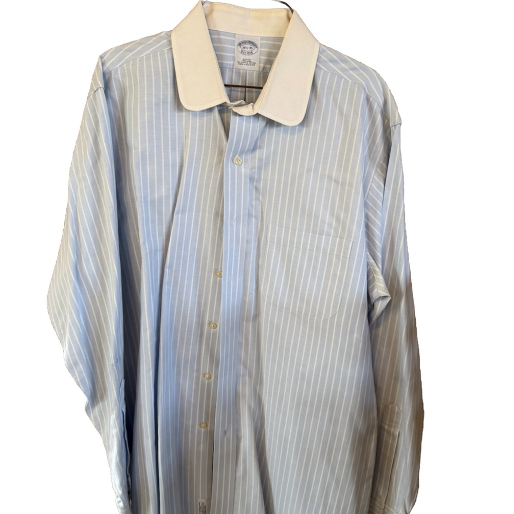 Brooks brothers Blue Striped Dress Shirt white collar starchy stiff